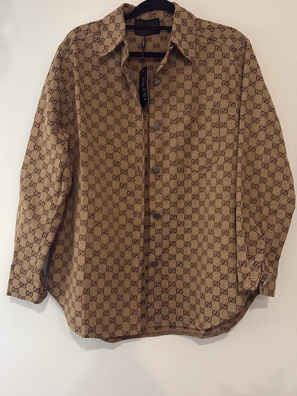 Men’s Brown GG Monogram Button-Up Shirt